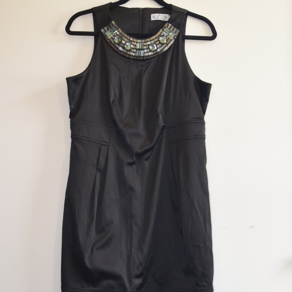 Trixxi Black Jeweled Collar Sheath Cocktail Dress